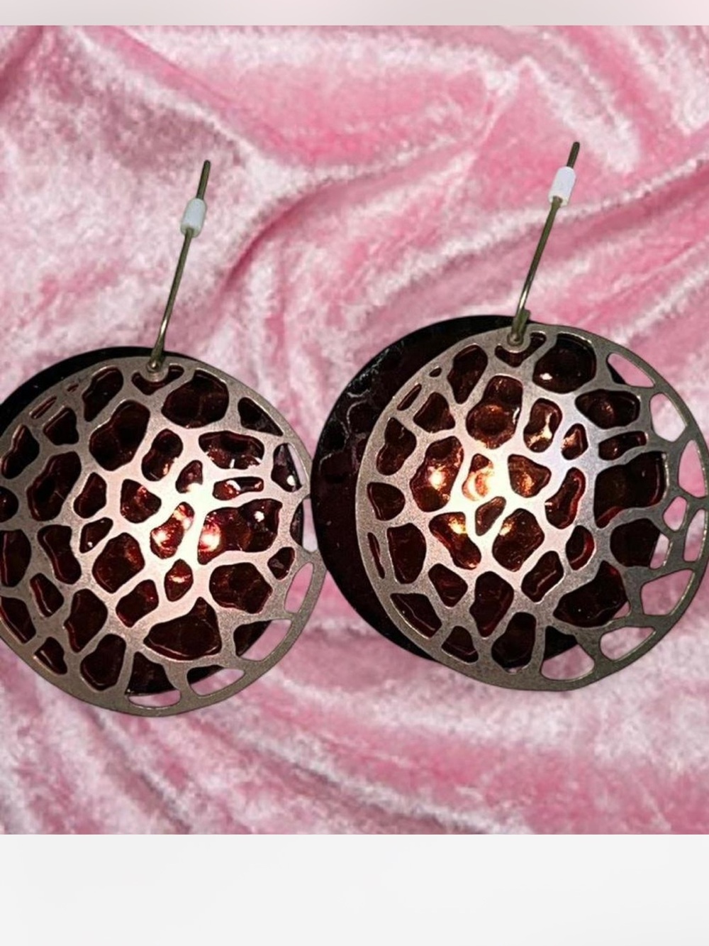 Round Cutout Dangle Earrings in Dark Brown and Copper Tones